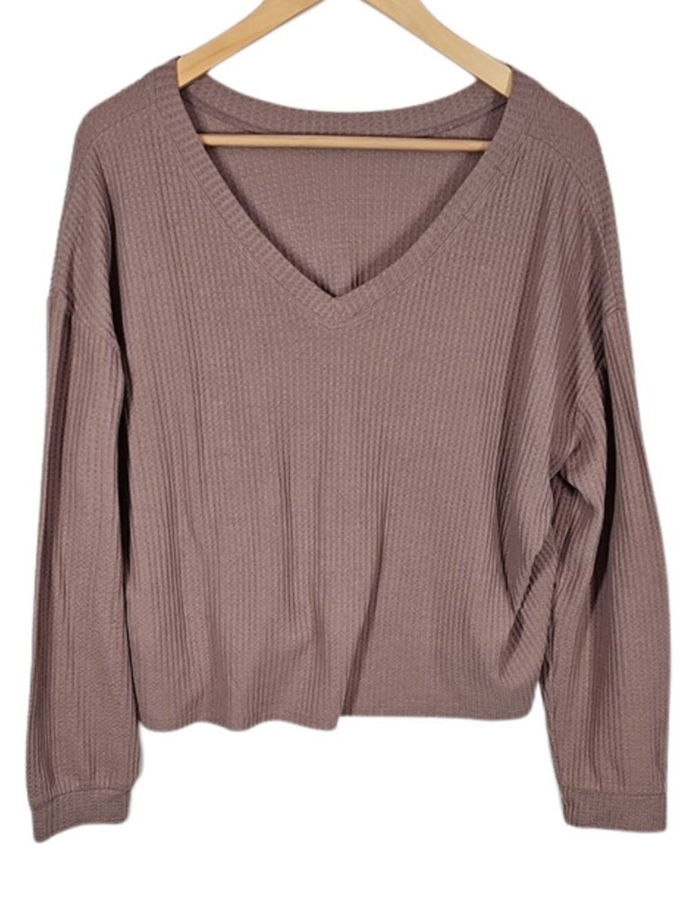 Aéropostale Waffle Knit V-Neck Cropped Pullover Top L Long Sleeve Cozy Casual